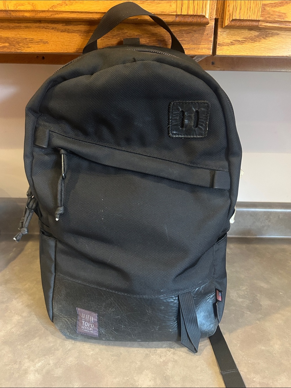 Topo Designs Black Leather Bottom Backpack Travel Laptop Hiking School Daypack